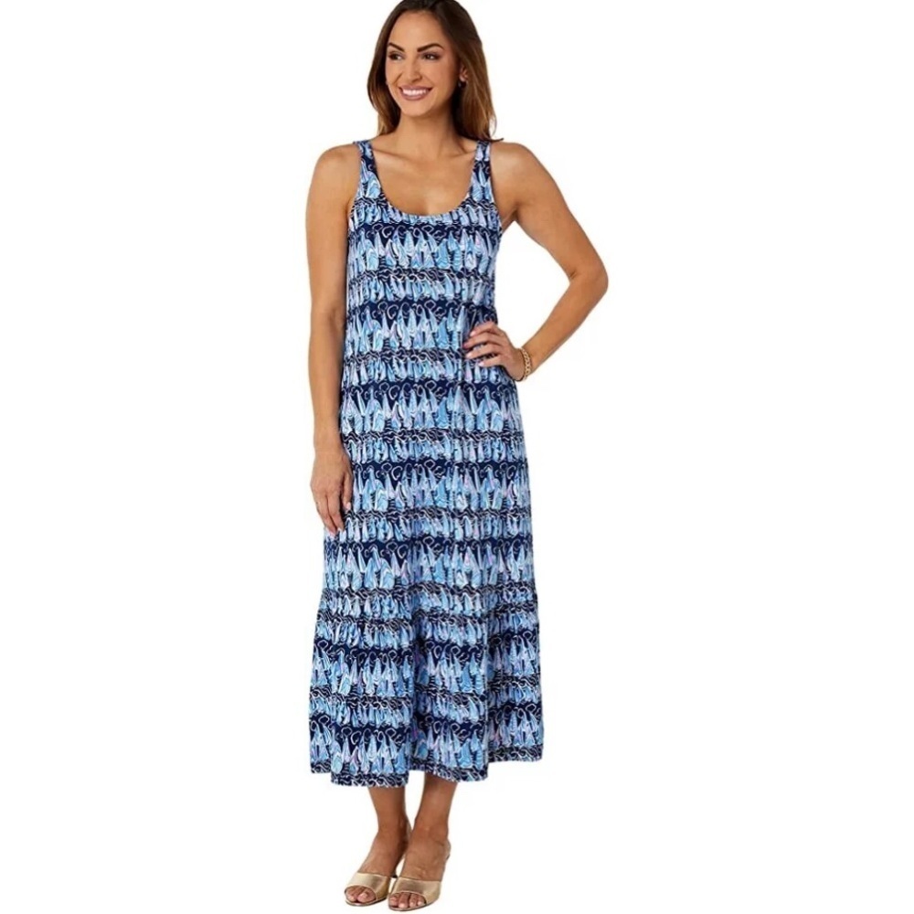 Lilly Pulitzer Size‎ XXS Martins Midi Dress Navy White Sails Stripes Sail Boat